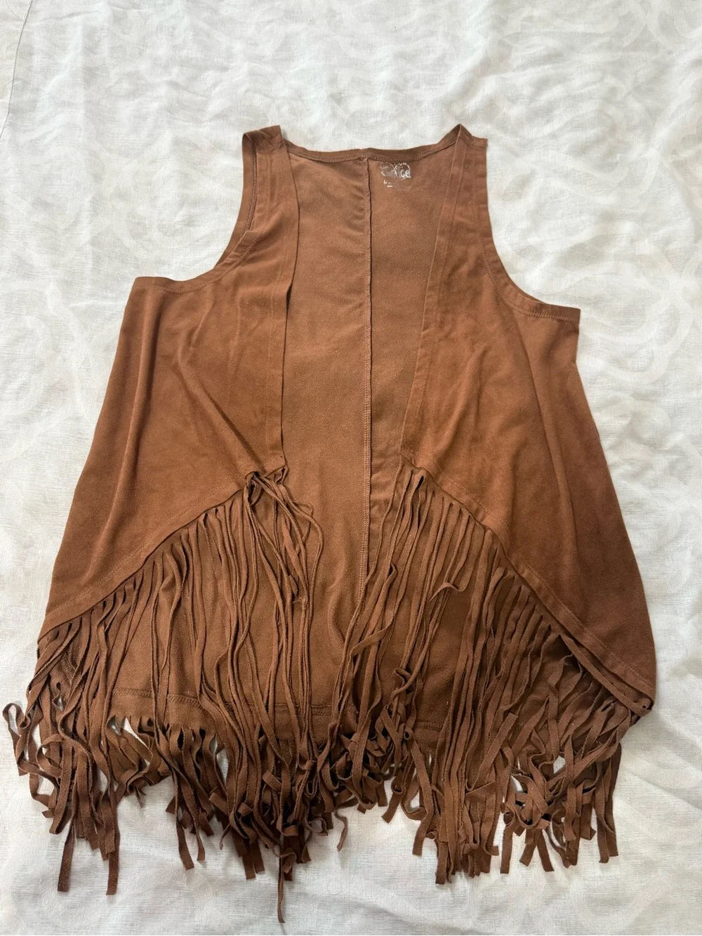 Justice Brown Faux-Suede Fringe Vest